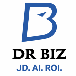 Blue and black DR BIZ logo with tagline.