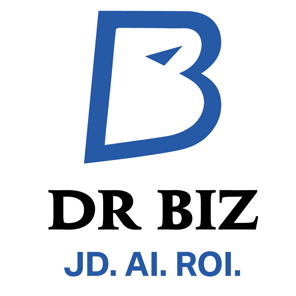 Blue and black DR BIZ logo with tagline.