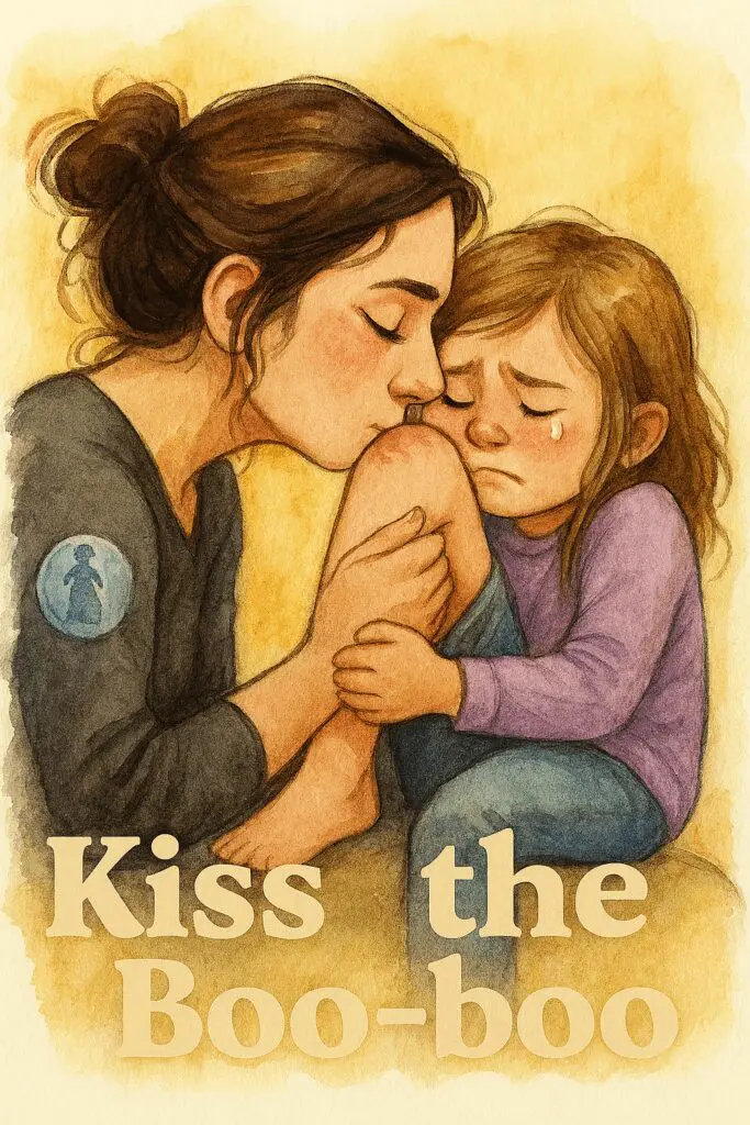A comforting woman kisses a sad girl on the shoulder.