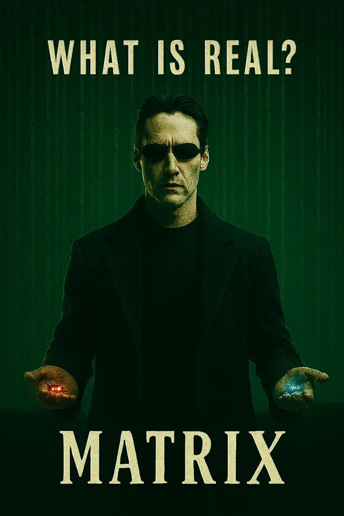 A man in dark clothing holds a red and blue glowing orb.