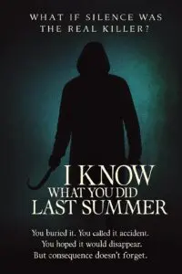 Silhouetted figure with a hook and ominous text from a thriller movie.