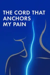Abstract blue artwork featuring a glowing line and pain-themed text.