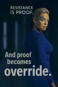 A woman with face art stands next to text about proof and override.