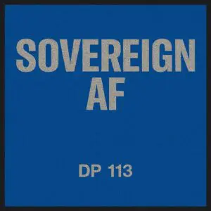 Blue square with bold text 'SOVEREIGN AF' and 'DP 113'.