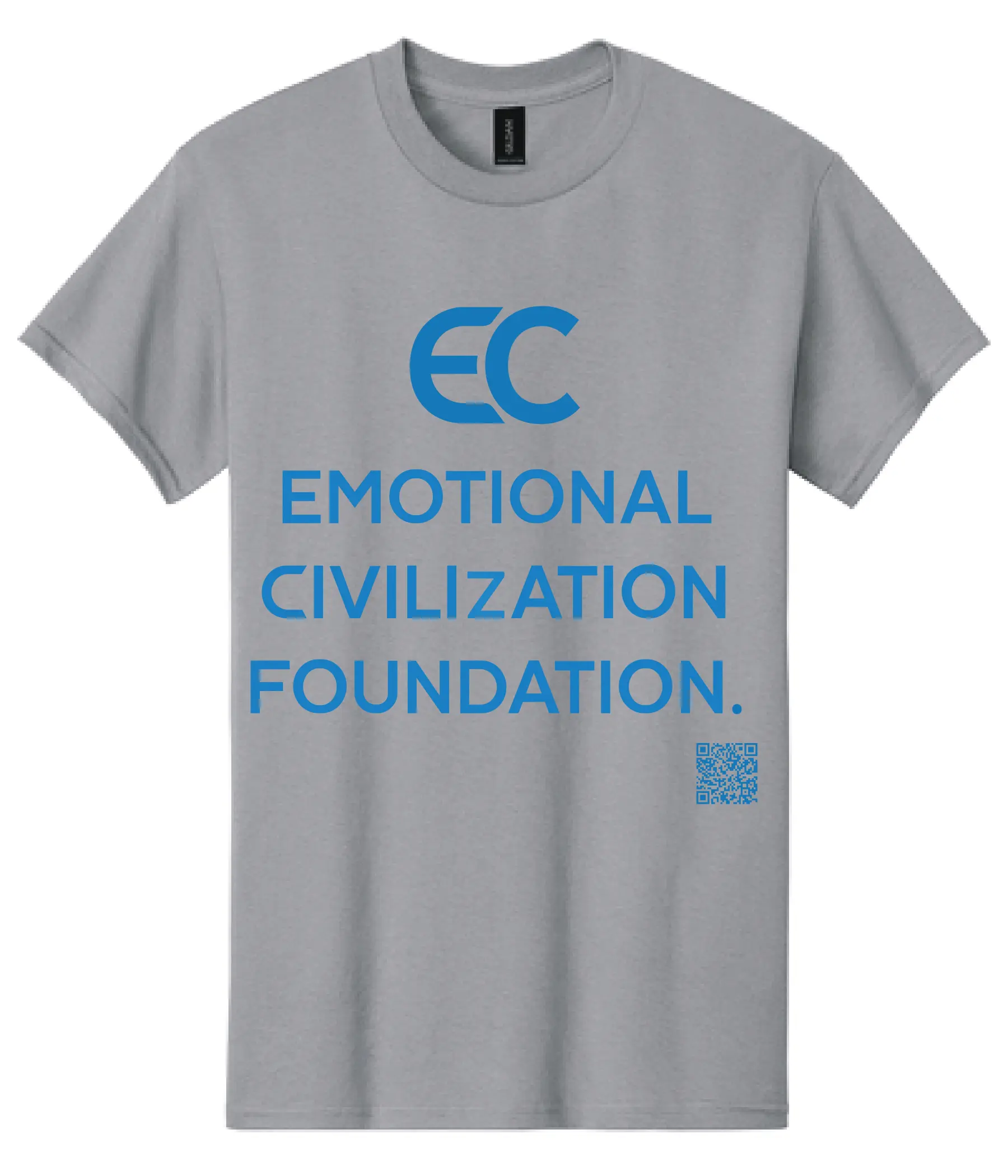 Gray t-shirt with blue text 'Emotional Civilization Foundation'.