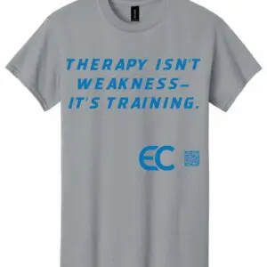 Grey T-shirt with motivational therapy training quote.