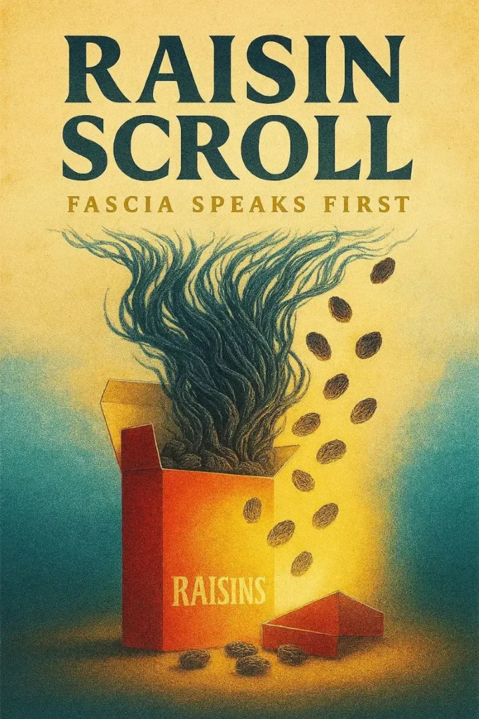Vintage Raisins Scroll advertisement with raisins spilling out.